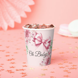 Vasos De Papel Baby Shower Floral Pink Bow