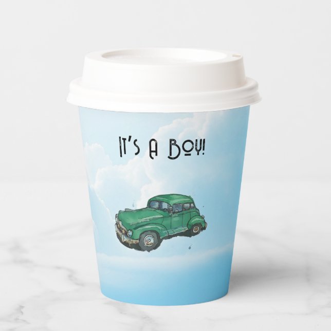 Vasos De Papel Baby shower for a boy, sedan (Anverso)