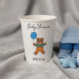Vasos De Papel Baby Shower for Boy Blue Balloon Teddy Bear 