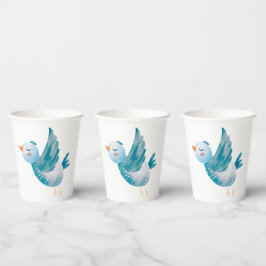 Vasos De Papel Baby Shower gemelo de pájaro azul