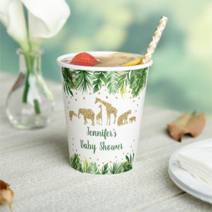 Vasos De Papel Baby Shower Gold Safari Animal Greeneration