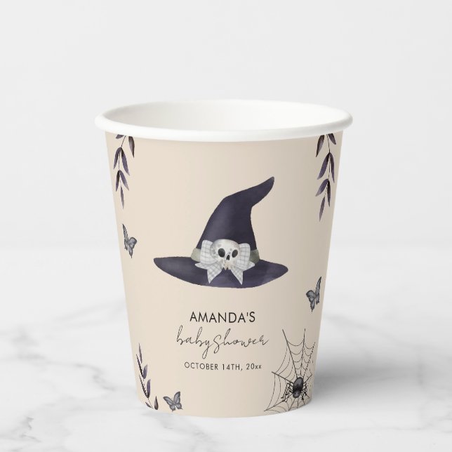 Vasos De Papel Baby Shower Gorra de Brujas Neutral Simple Little  (Anverso)