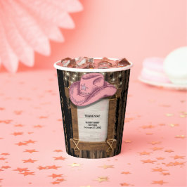 Vasos De Papel Baby Shower, Gorra de Cowgirl rustica