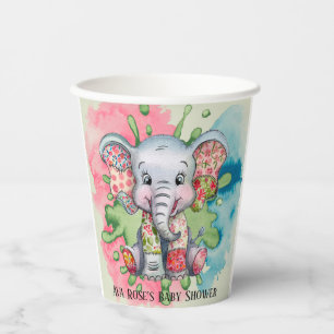 Vasos De Papel Baby Shower Gray Elephant Sewn Floral Patchwork