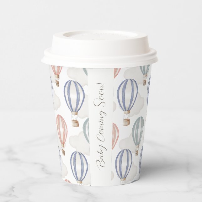 Vasos De Papel Baby Shower Hot Air Balloons Gender Neutral (Izquierda)