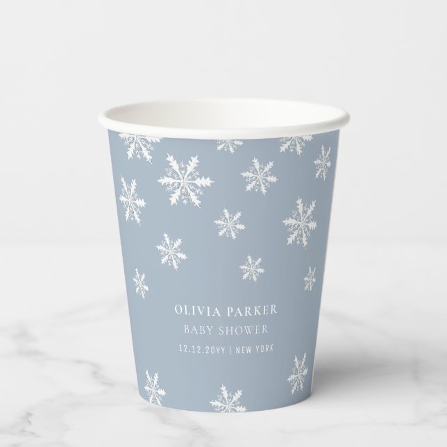 Vasos De Papel Baby Shower Light Blue Boho Winter Snowflake (Reverso )