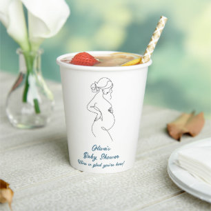 Vasos De Papel Baby Shower Minimalista de embarazo de línea