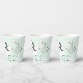 Vasos De Papel Baby Shower Mint Green Stork