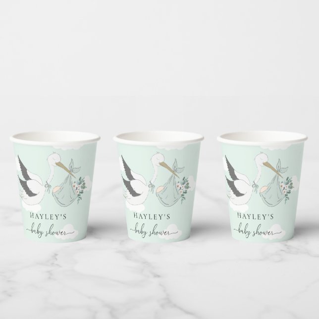 Vasos De Papel Baby Shower Mint Green Stork (Multi)