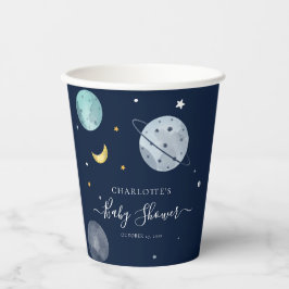 Vasos De Papel Baby Shower moderno azul de la Marina del Espacio 