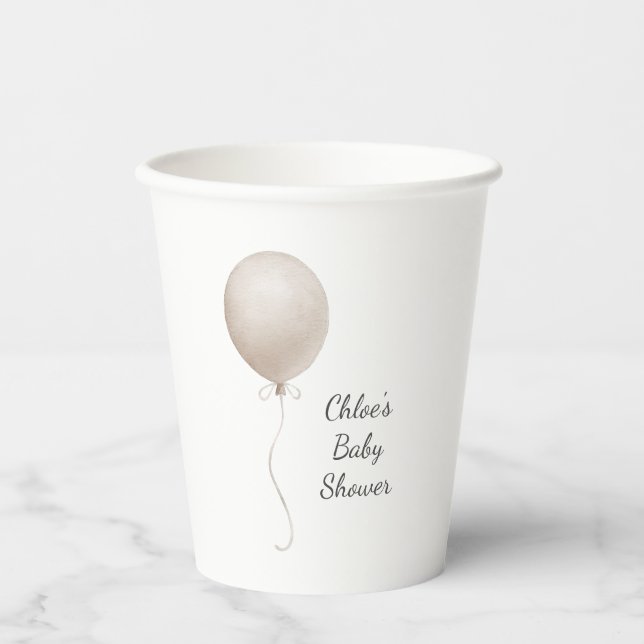 Vasos De Papel Baby Shower moderno de globo Beige (Anverso)