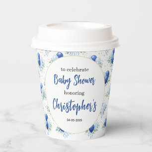 Vasos De Papel Baby Shower Moderno de Niño Eucalipto Azul con Glo