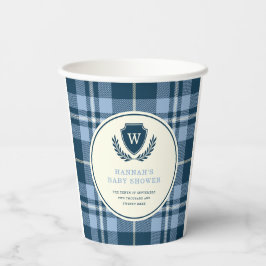 Vasos De Papel Baby Shower Monograma de Marina Blue Plaid
