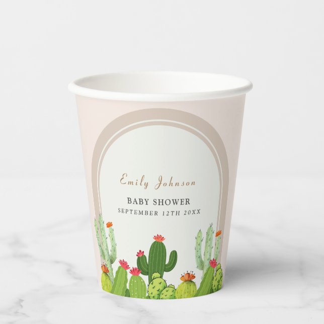 Vasos De Papel Baby Shower Neutral Boho Cactus Arch (Anverso)