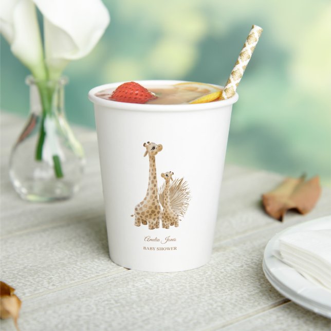 Vasos De Papel Baby Shower Neutral Boho Pampas Grass Giraffe (in situ)