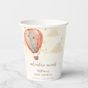 Vasos De Papel Baby Shower Neutral Boho Vintage Hot Air Balloon