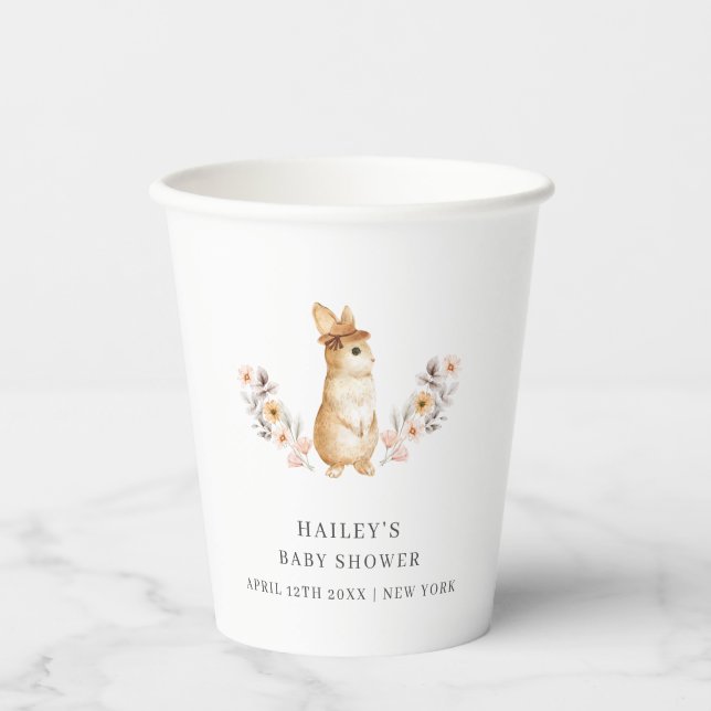 Vasos De Papel Baby Shower Neutral Bunny Wildflower (Anverso)