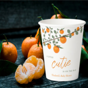 Vasos De Papel Baby Shower neutral de género de Naranja cutáneo p