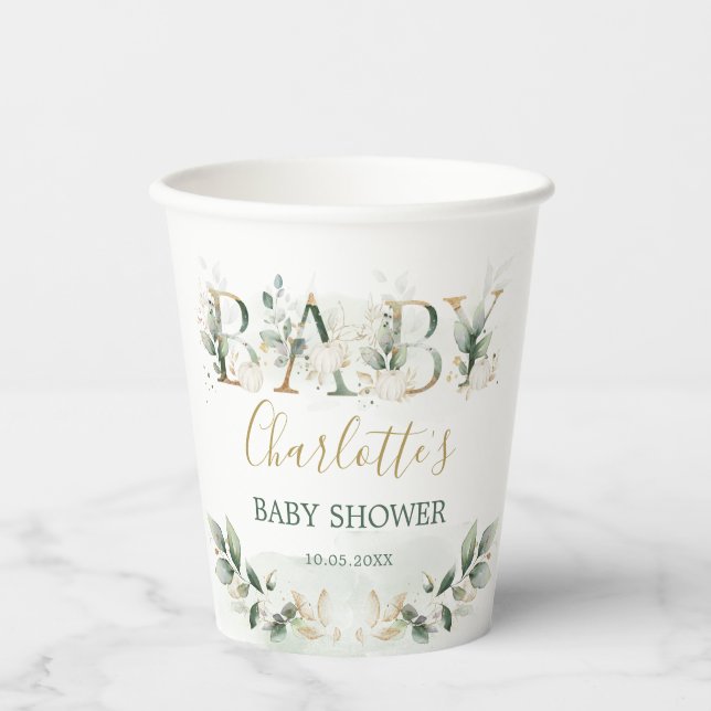 Vasos De Papel Baby Shower Neutral Gold de la Calabaza suave (Anverso)
