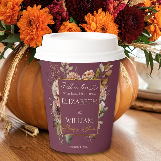 Vasos De Papel Baby Shower Otoñal de Floral Burgundy Lujoso (Subido por el creador)