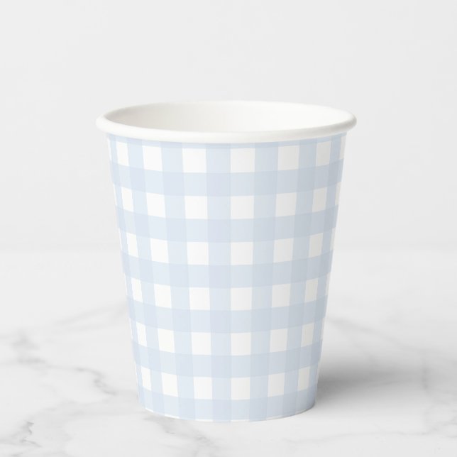 Vasos De Papel Baby Shower Pale Blue Gingham Classic Boys (Anverso)