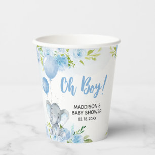 Vasos De Papel Baby Shower para elefantes azules