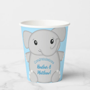 Vasos De Papel Baby Shower para elefantes azules