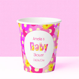 Vasos De Papel Baby Shower personalizado de flor rosa de bonito