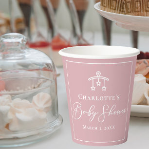 Vasos De Papel Baby Shower personalizado de Moda rosa Rosa con po