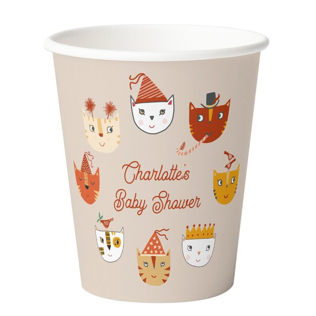 Vasos De Papel Baby Shower personalizado de un gato kitty (Cute kitty cat themed personalized gender neutral baby shower paper cup)