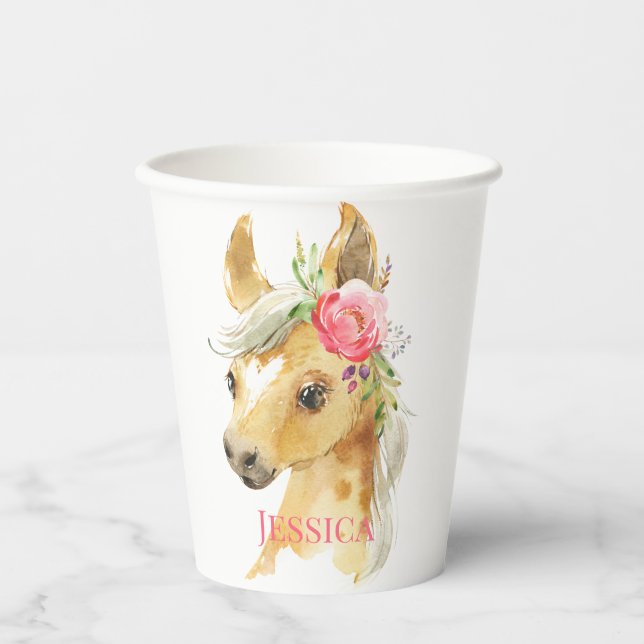 Vasos De Papel Baby Shower Pink Pony (Anverso)