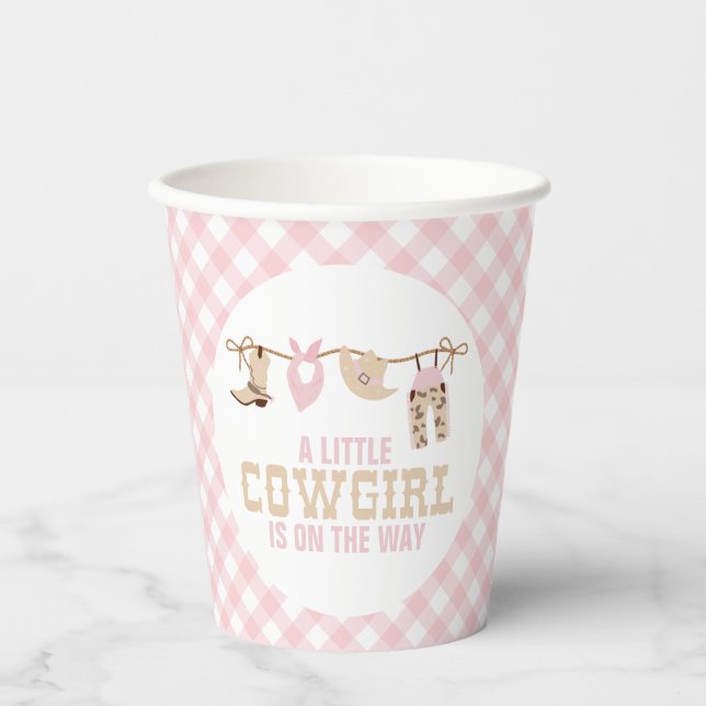Vasos De Papel Baby Shower Pink Western Cowgirl (Anverso)