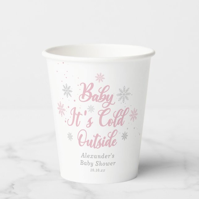 Vasos De Papel Baby Shower Pink Winter Wonderland (Anverso)