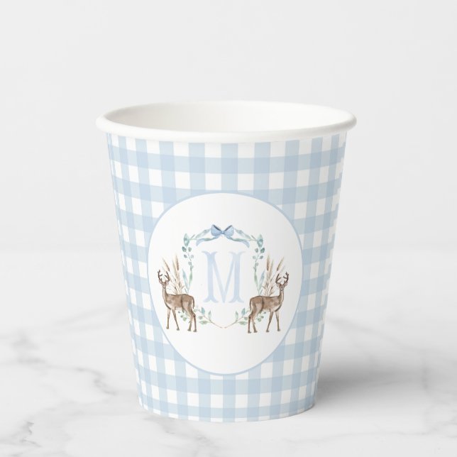 Vasos De Papel Baby Shower Preppy Southern Blue Boy Deer (Anverso)