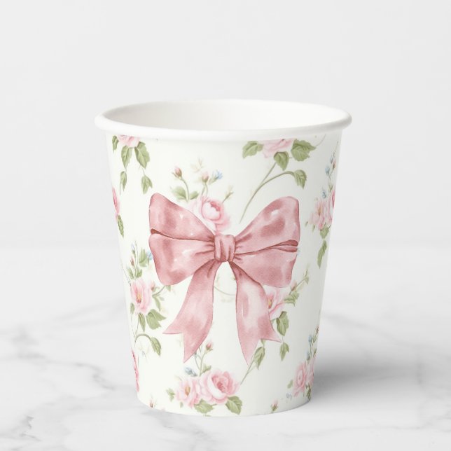 Vasos De Papel Baby Shower Preppy Southern Pink Bow (Anverso)