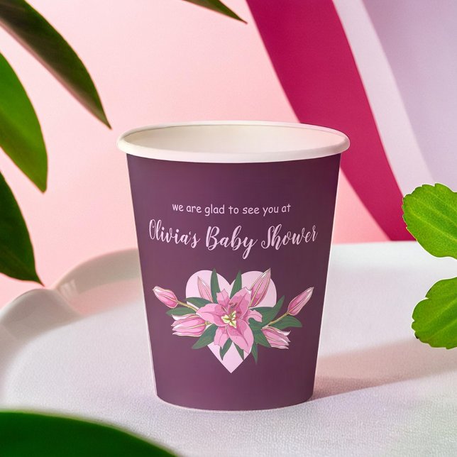 Vasos De Papel Baby Shower Proep Purple Blooming Lilis (Deep Purple Blooming Lilies Baby Shower Paper Cups)