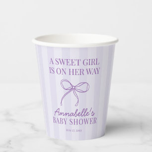 Vasos De Papel Baby Shower Purple Coquette Bow Pastel Lavender