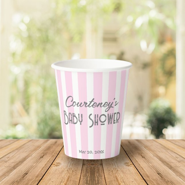 Vasos De Papel Baby Shower rayado minimalista rosado (Subido por el creador)