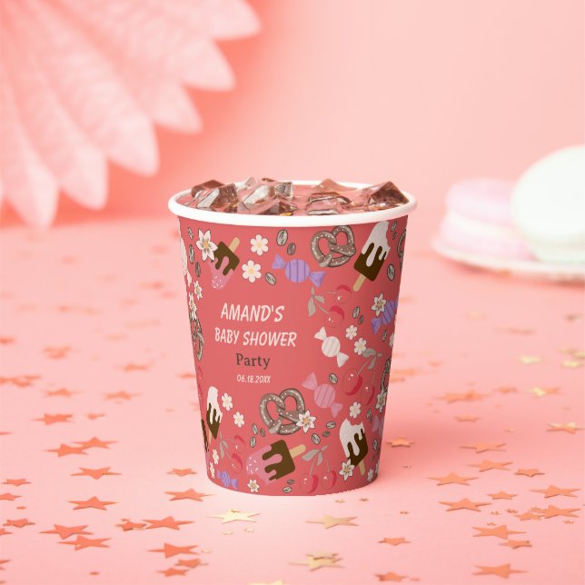 Vasos De Papel Baby Shower rojo dulce y salado (in situ)