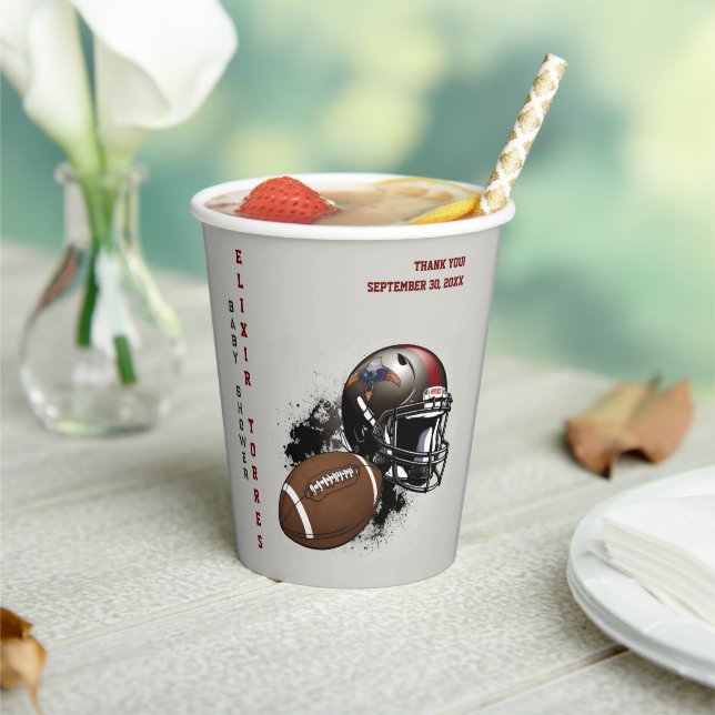 Vasos De Papel Baby Shower rojo y negro del fútbol americano (in situ)