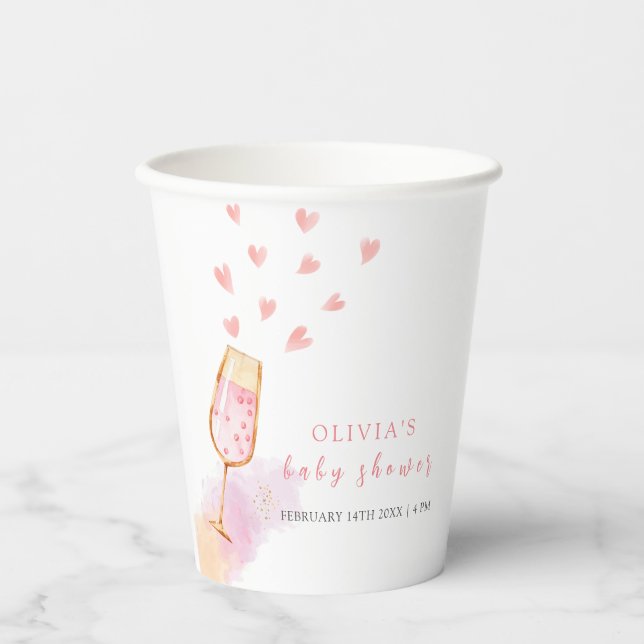 Vasos De Papel Baby Shower Rosa Champagne Valentina (Anverso)