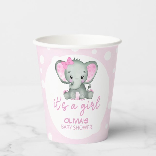 Vasos De Papel Baby Shower rosa de elefante lindo (Anverso)