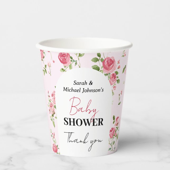 Vasos De Papel Baby Shower Rosa rosa (Anverso)