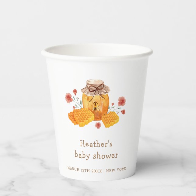 Vasos De Papel Baby Shower Rustic Little Wildflower Honey Bee (Anverso)