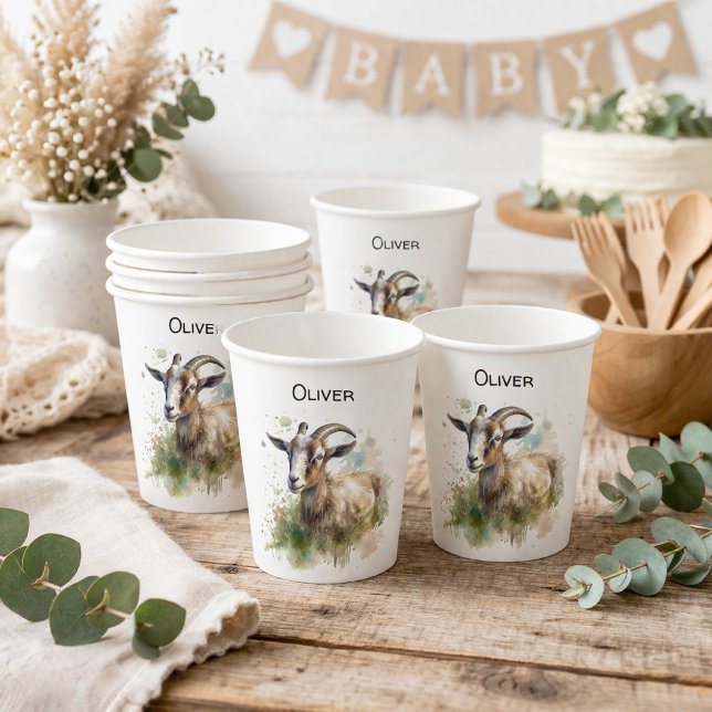 Vasos De Papel Baby Shower Rústico de Acuarela Granja con Cabra (Subido por el creador)