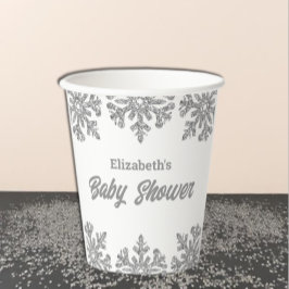Vasos De Papel Baby Shower Silver Snowflake Winter