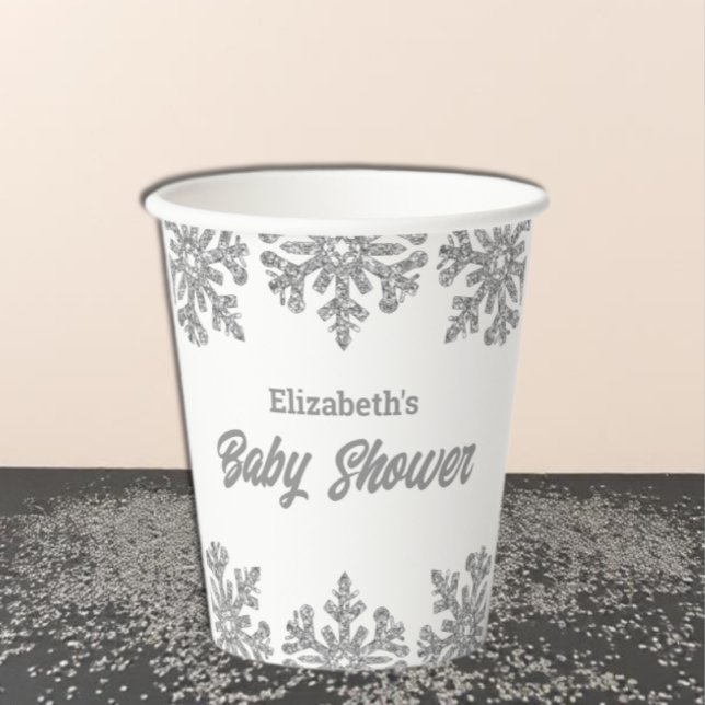 Vasos De Papel Baby Shower Silver Snowflake Winter (Subido por el creador)