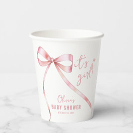 Vasos De Papel Baby Shower simple Chica de arco rosado