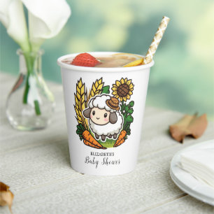 Vasos De Papel Baby Shower simple de ovejas de Bonito