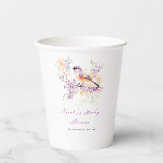Vasos De Papel Baby Shower Spring Cute Bird (Anverso)